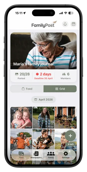 The FamilyPost app, showing the photos the family shared this month